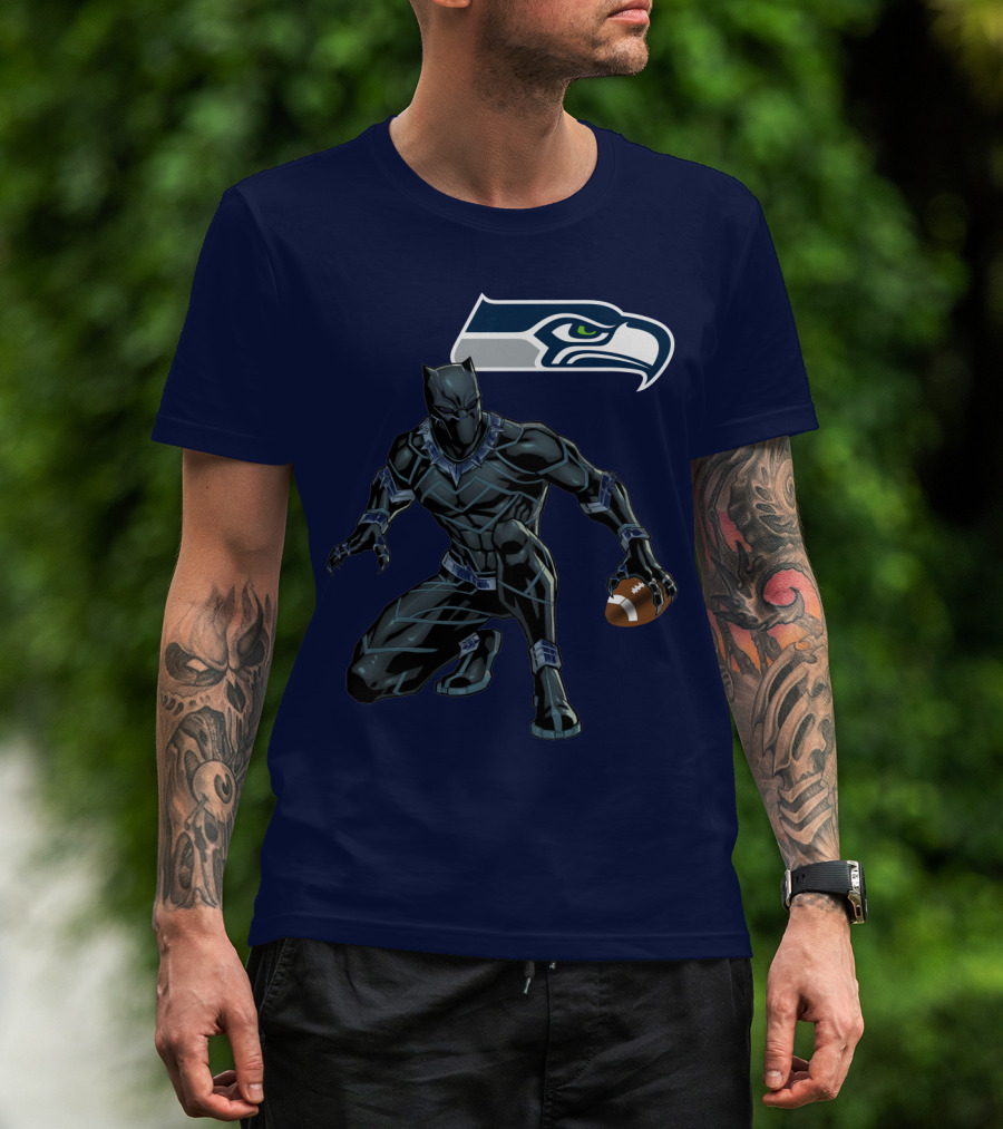 Seattle Seahawks Black Panther Football Character T-Shirt
