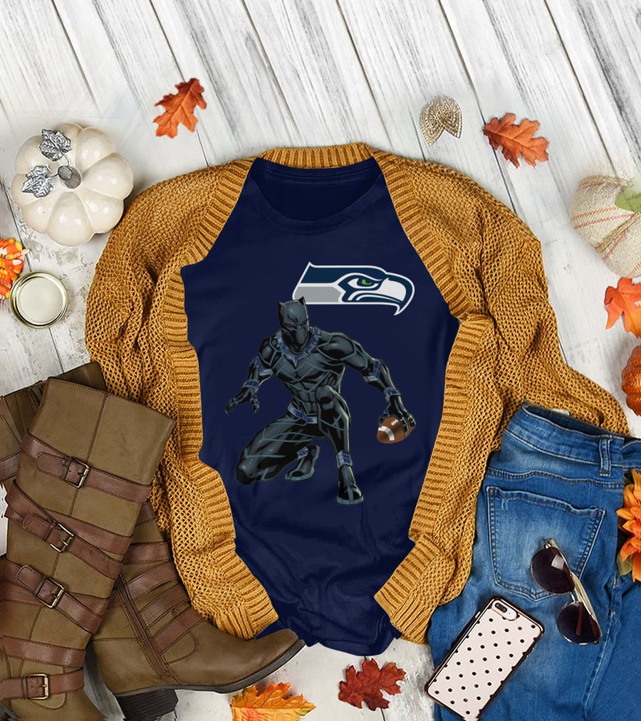 Seattle Seahawks Black Panther Football Character T-Shirt