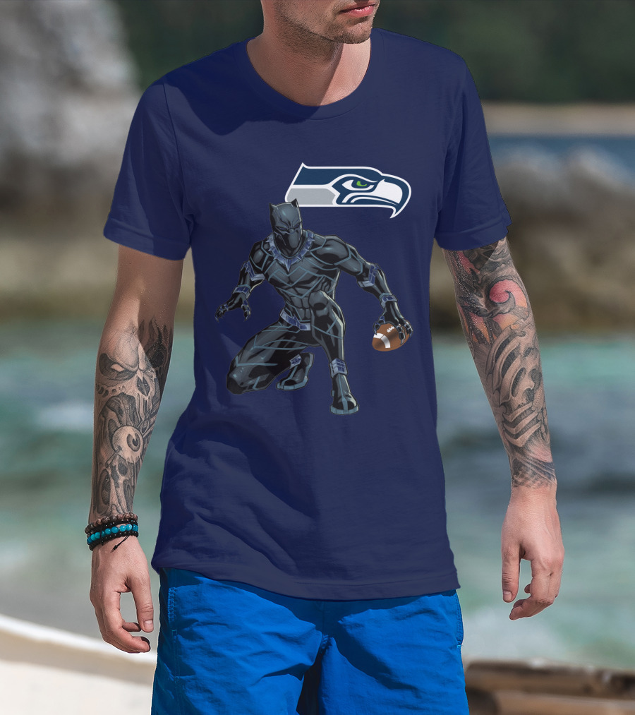 Seattle Seahawks Black Panther Football Character T-Shirt