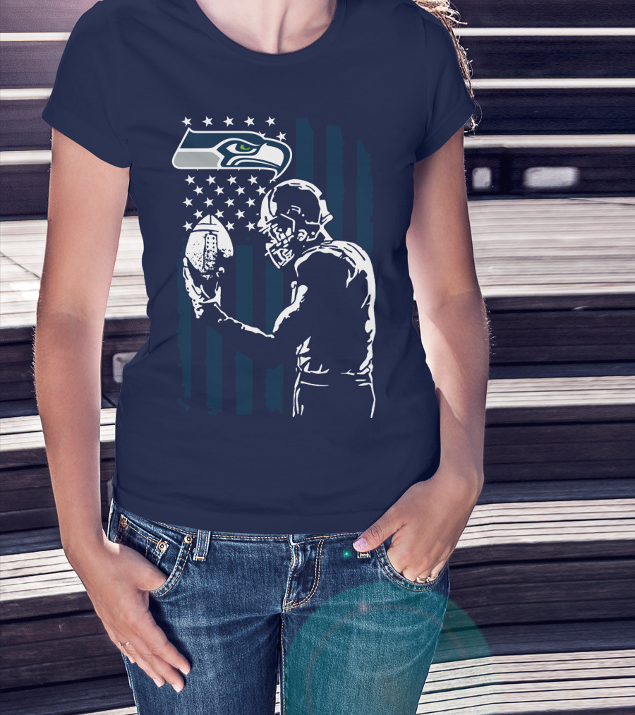 Seattle Seahawks Football Player Stars Stripes Helmet T-Shirt