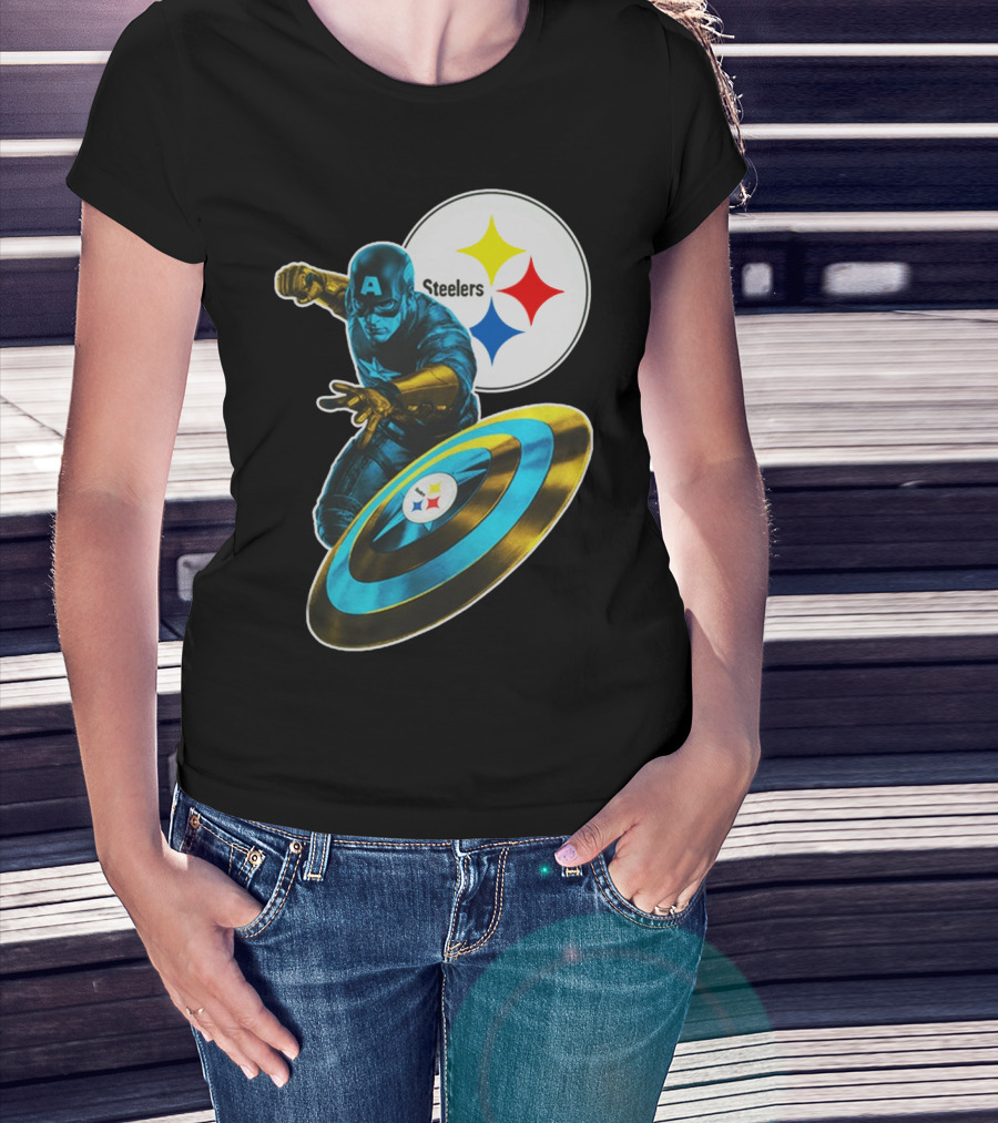 Pittsburgh Steelers Captain America Shield And Logo Crossover T-Shirt