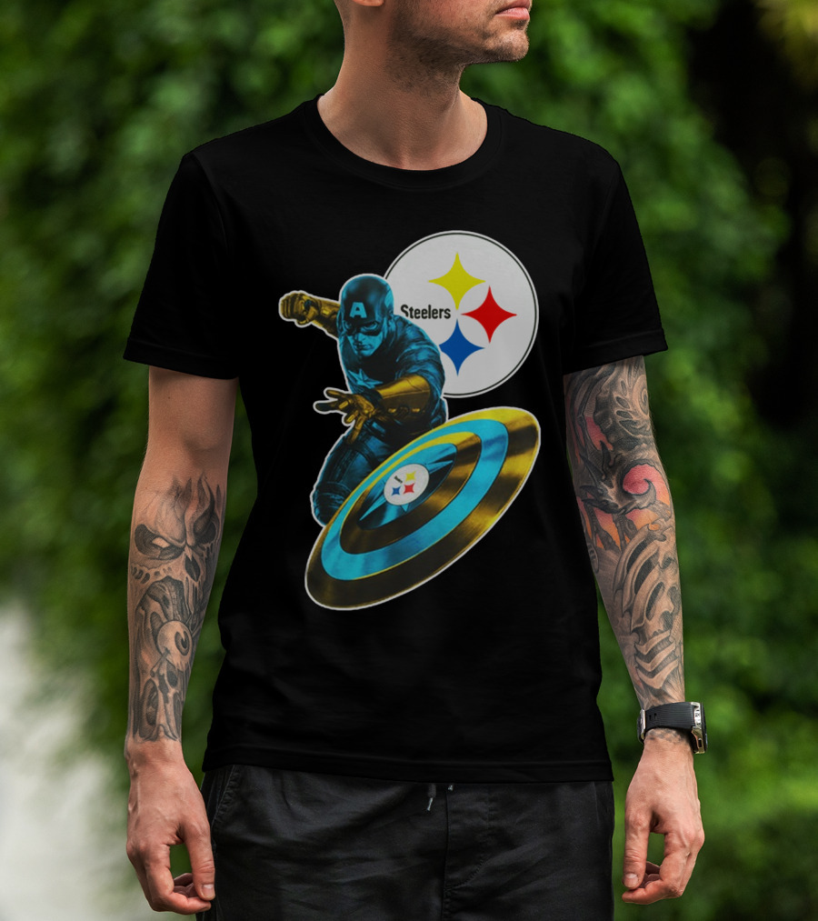 Pittsburgh Steelers Captain America Shield And Logo Crossover T-Shirt