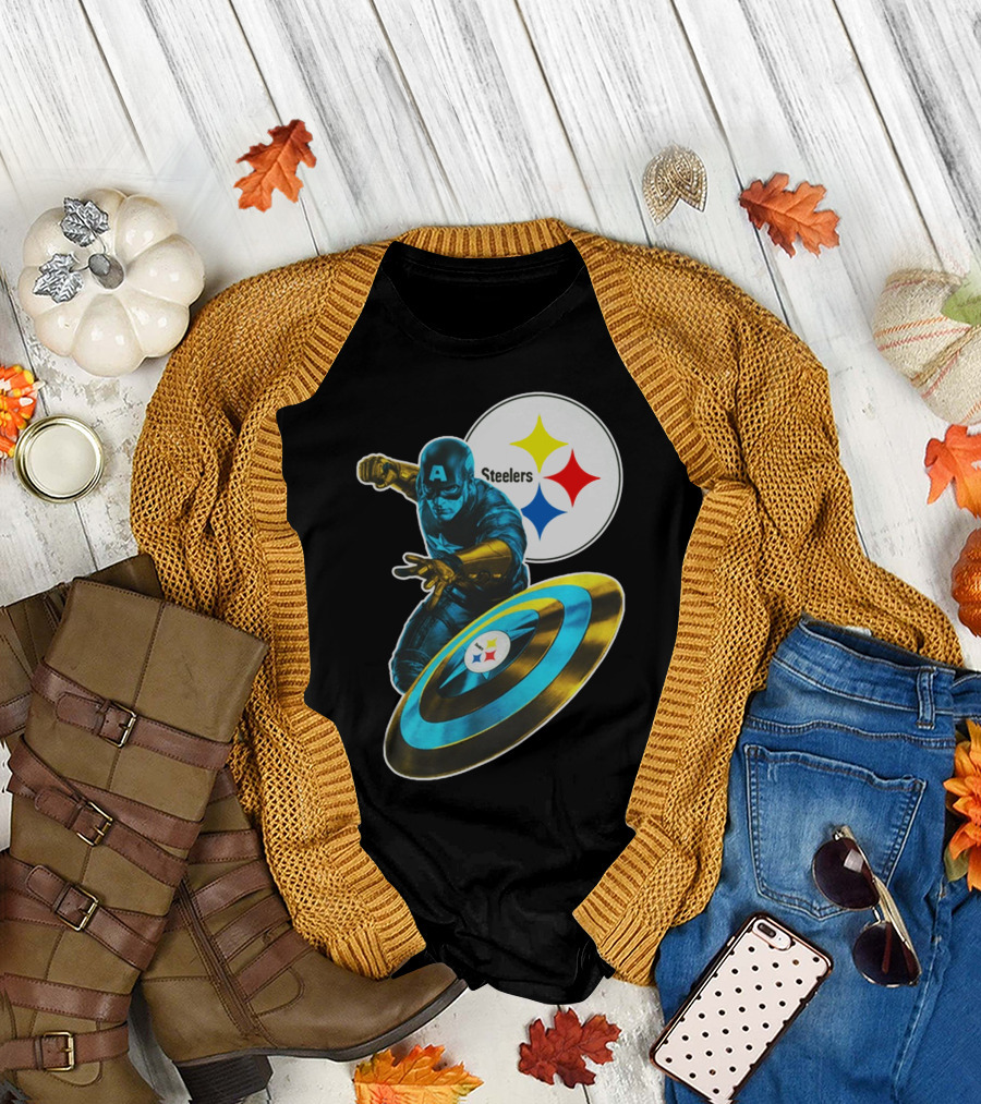 Pittsburgh Steelers Captain America Shield And Logo Crossover T-Shirt