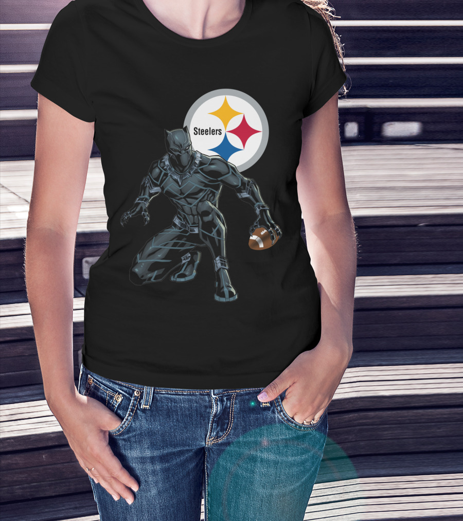 Pittsburgh Steelers Black Panther Football Crossover T-Shirt