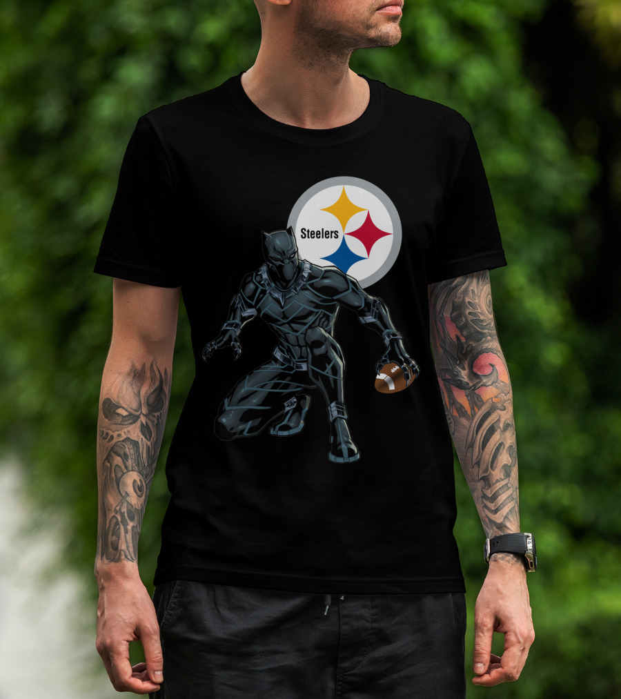 Pittsburgh Steelers Black Panther Football Crossover T-Shirt