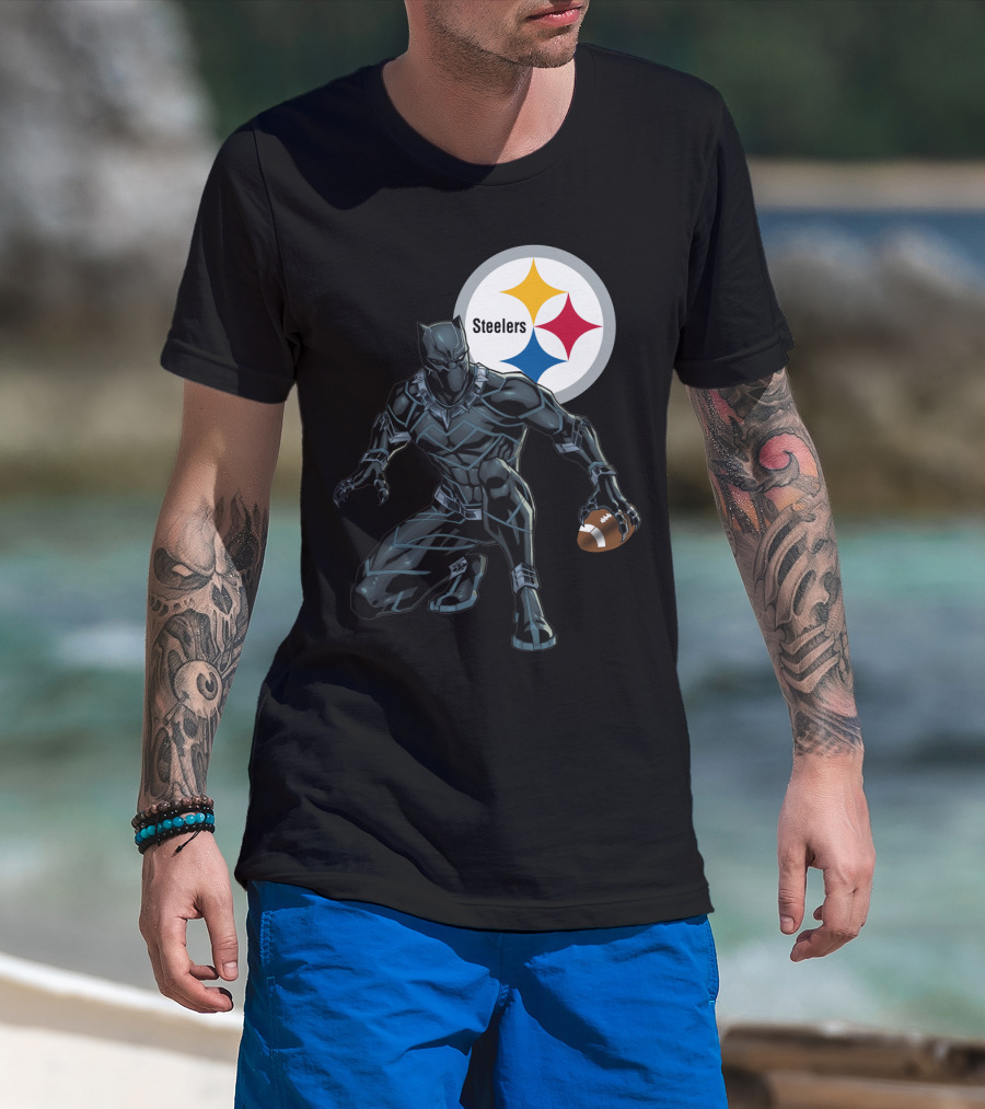 Pittsburgh Steelers Black Panther Football Crossover T-Shirt