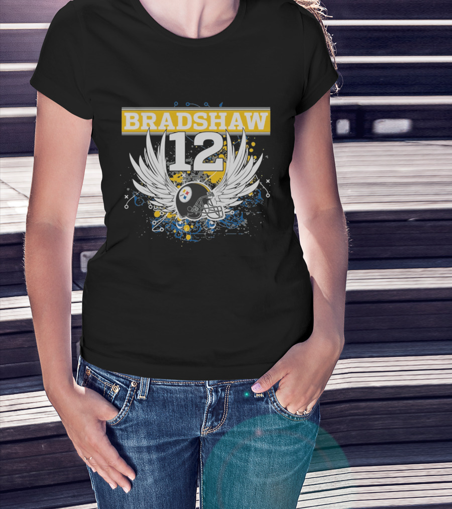 Bradshaw 12 Pittsburgh Steelers Helmet With Wings T-Shirt