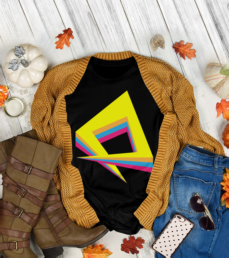 Vivid Geometric Triangle with Yellow Blue Pink Layers T-Shirt