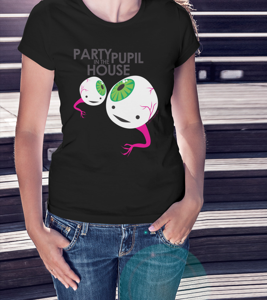 Eyeball Party Pupil In The House Floating Green Eye Creatures T-Shirt