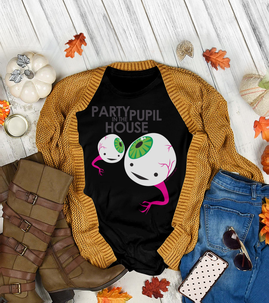 Eyeball Party Pupil In The House Floating Green Eye Creatures T-Shirt