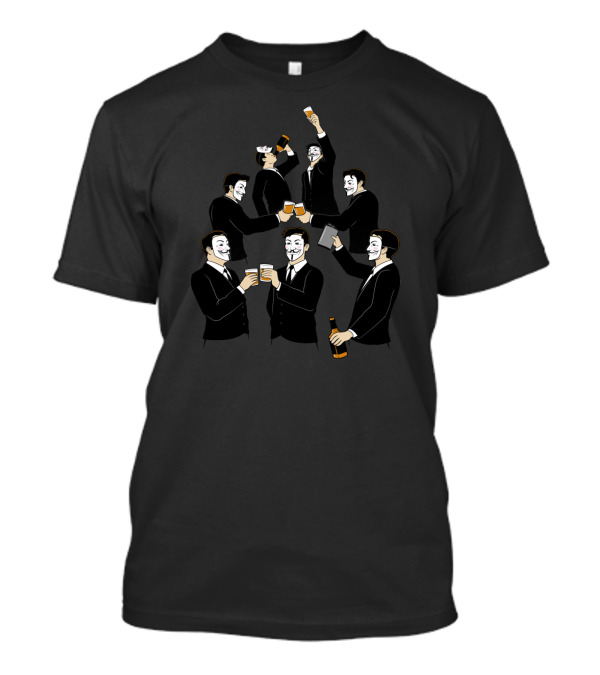 Guy Fawkes Masked Figures Celebrating With Drinks T-Shirt