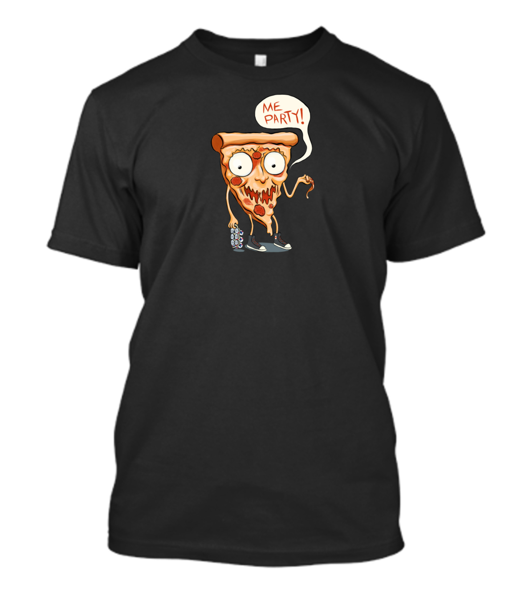 Pizza Me Party Funny Slice Cartoon With Worm And Six-Pack T-Shirt