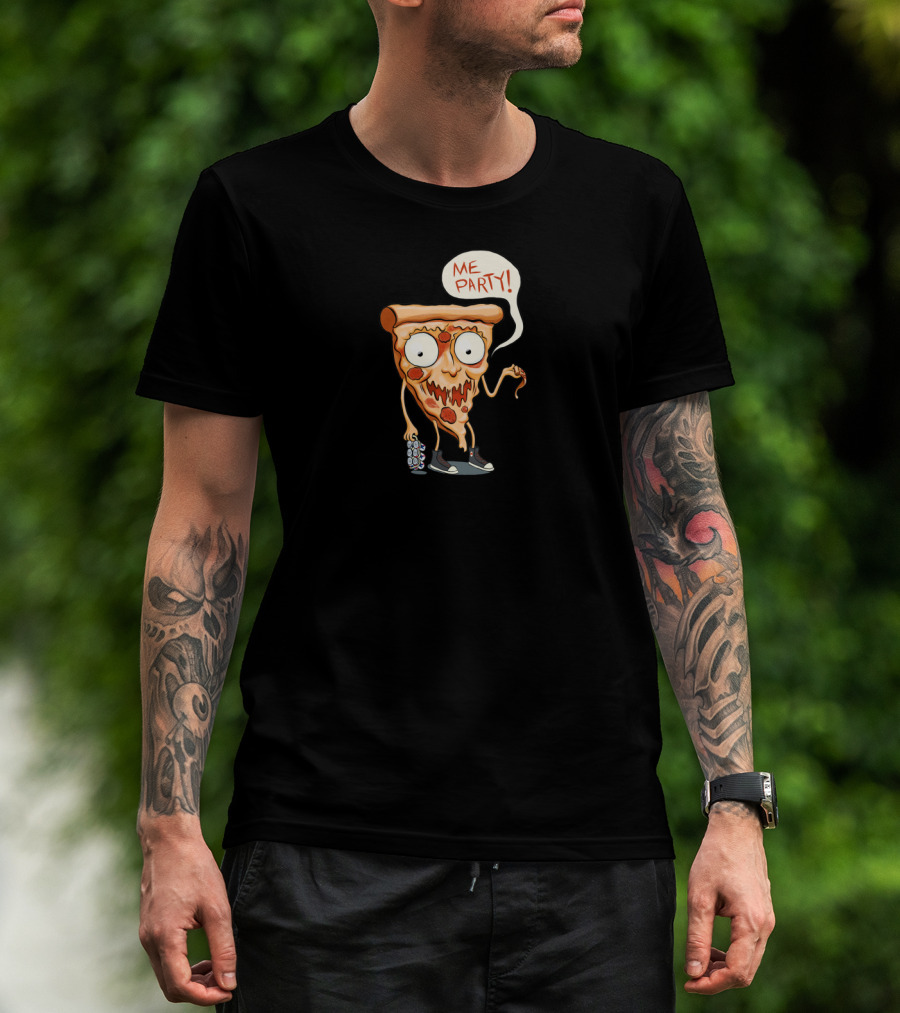 Pizza Me Party Funny Slice Cartoon With Worm And Six-Pack T-Shirt