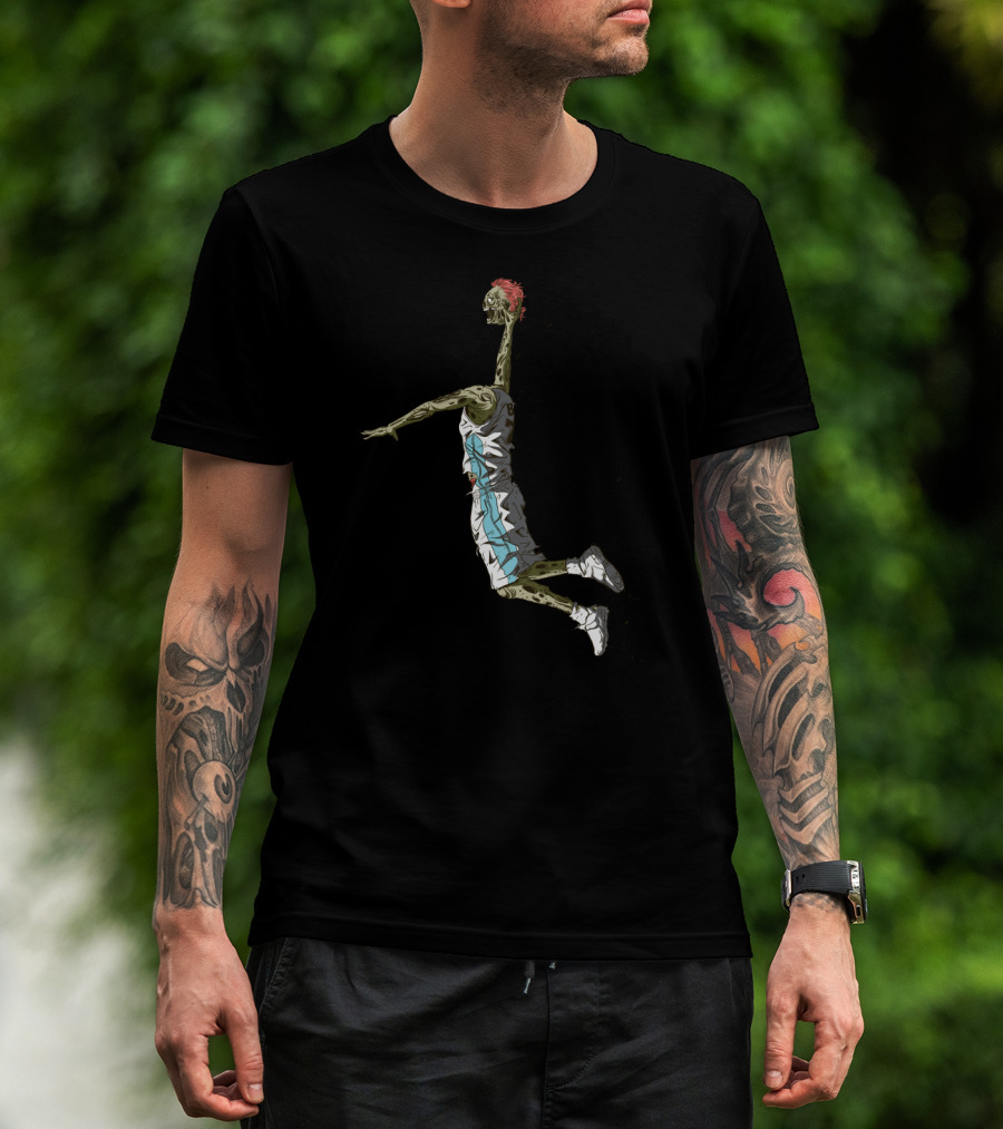 Slam Dunk Zombie Basketball Player With Red Hair And Dynamic Pose T-Shirt