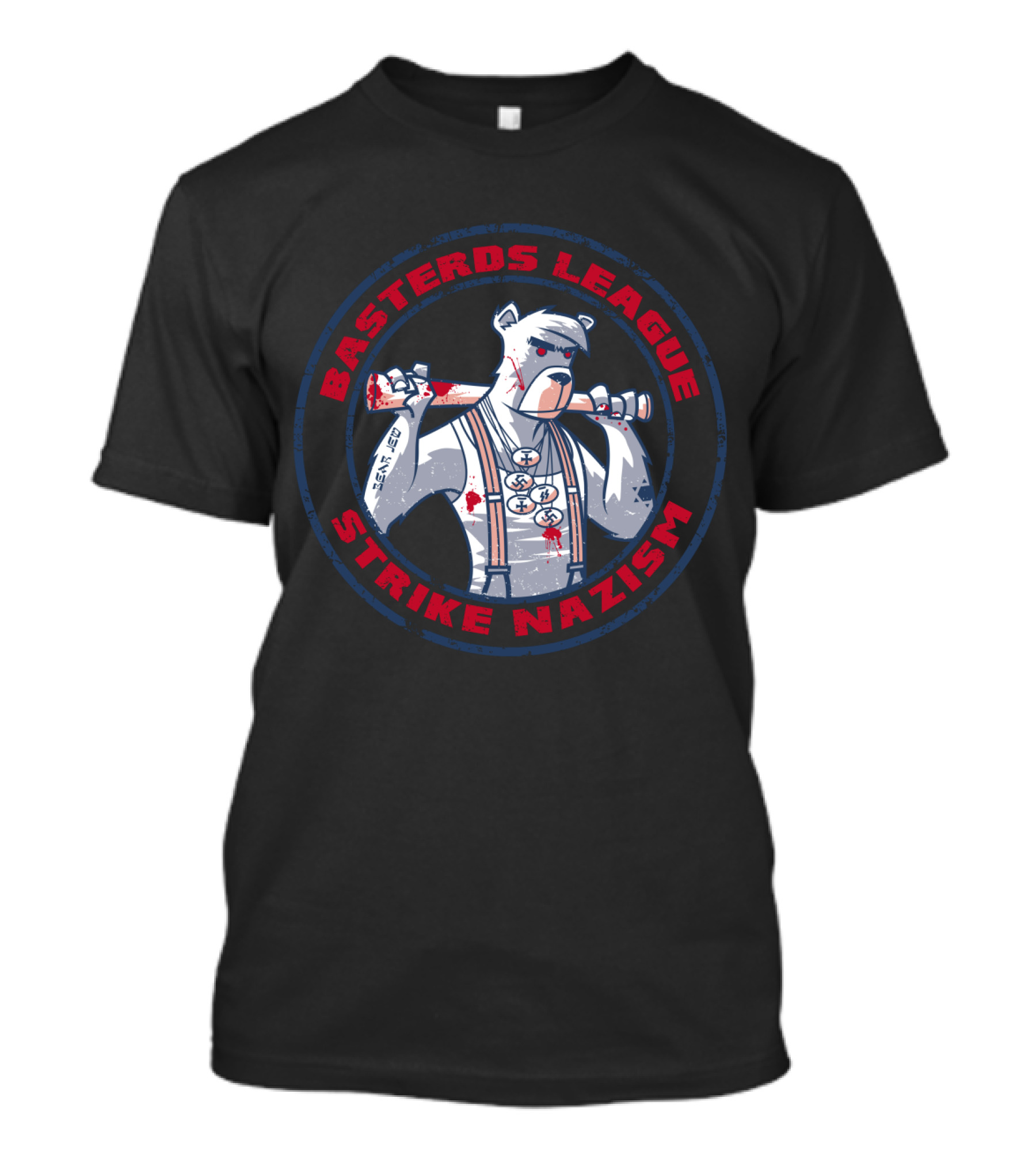 Basterds League Strike Nazism Polar Bear With Bat And Anti-Nazi Symbols T-Shirt