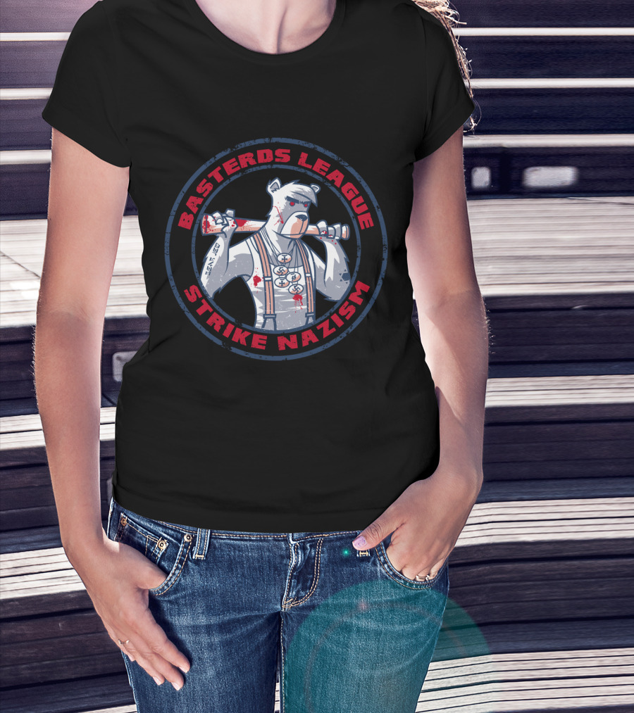 Basterds League Strike Nazism Polar Bear With Bat And Anti-Nazi Symbols T-Shirt