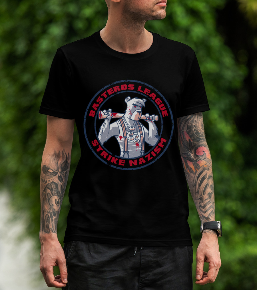 Basterds League Strike Nazism Polar Bear With Bat And Anti-Nazi Symbols T-Shirt