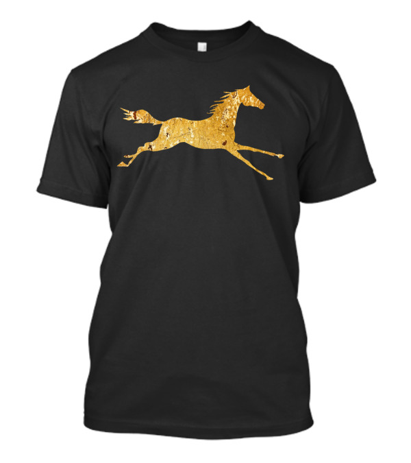 Golden Running Horse Imagery Against Dark Background Spirit T-Shirt