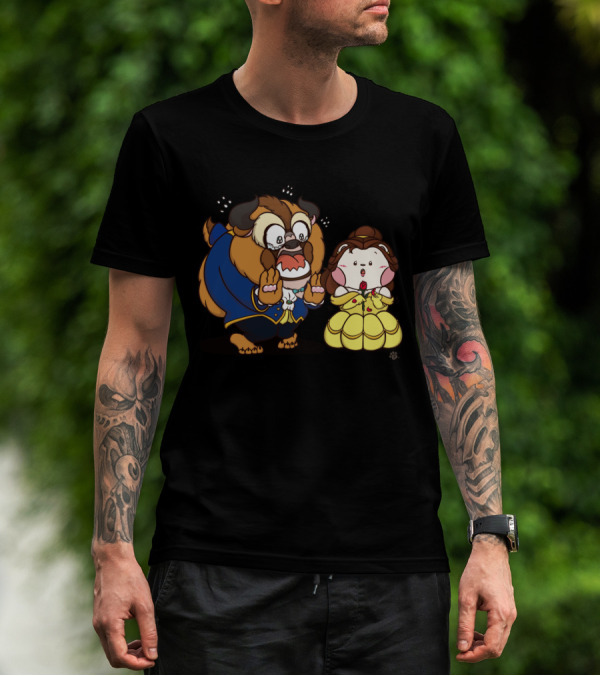 Beauty And The Beast Adorable Chibi Style Characters In Blue And Yellow Dress T-Shirt