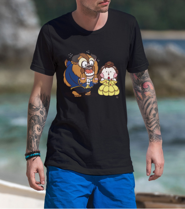 Beauty And The Beast Adorable Chibi Style Characters In Blue And Yellow Dress T-Shirt