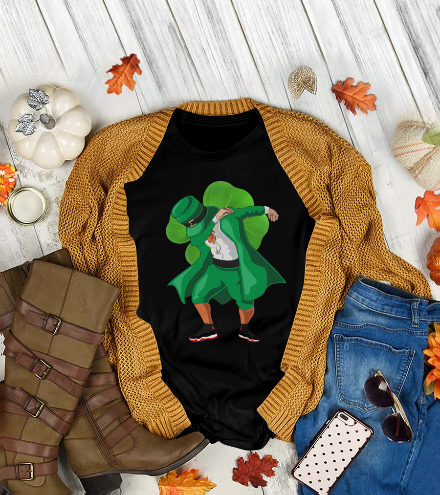 Leprechaun Dab Basketball Sneakers St Patrick's Day Clover Gesture T-Shirt