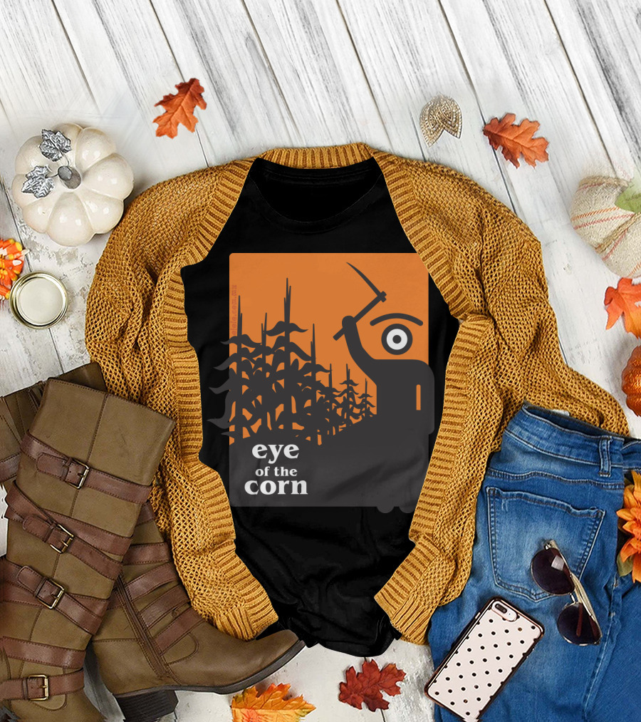 Eye of the Corn Sickle-Wielding Figure in Cornfield T-Shirt