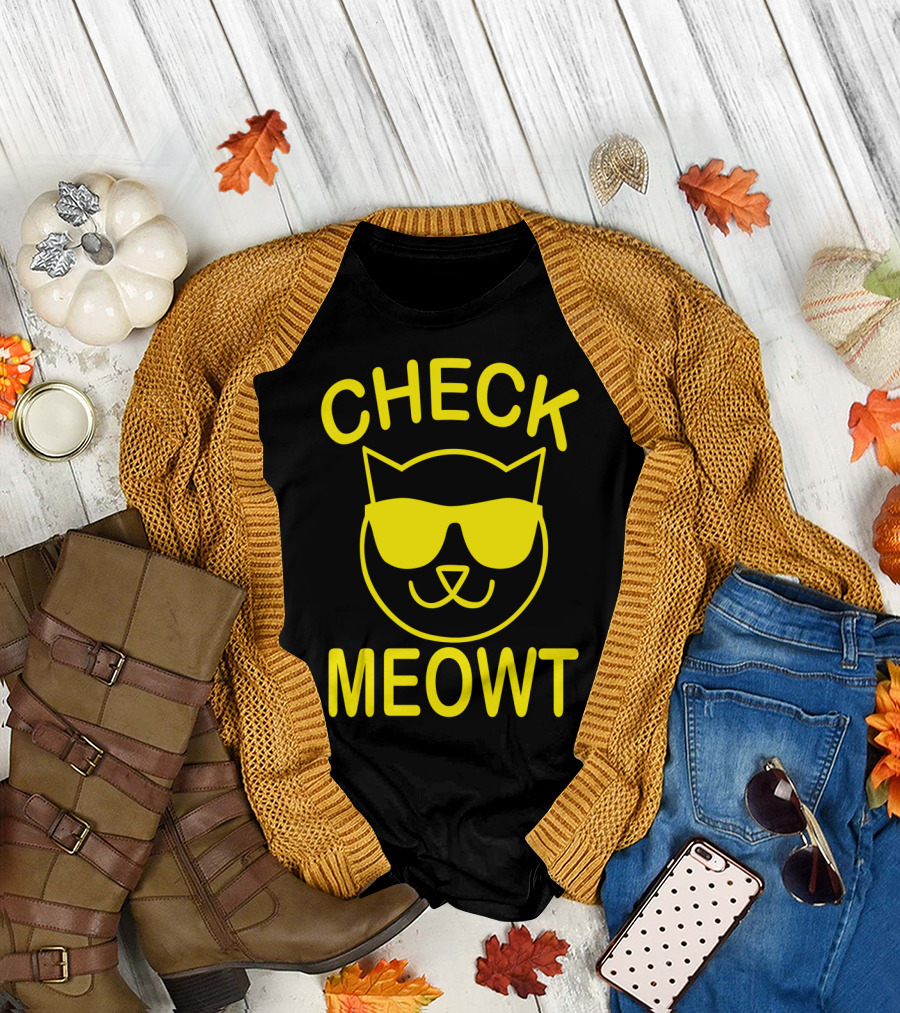 Check Meowti Cool Cat Sunglasses Text T-Shirt