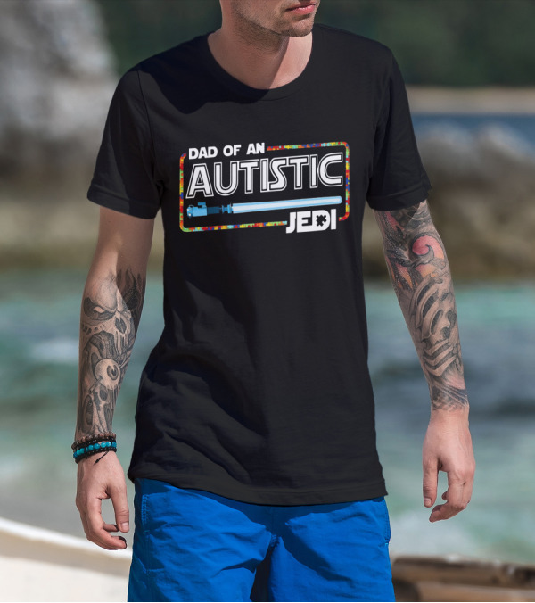 Dad Of An Autistic Jedi Lightsaber Puzzle Piece T-Shirt