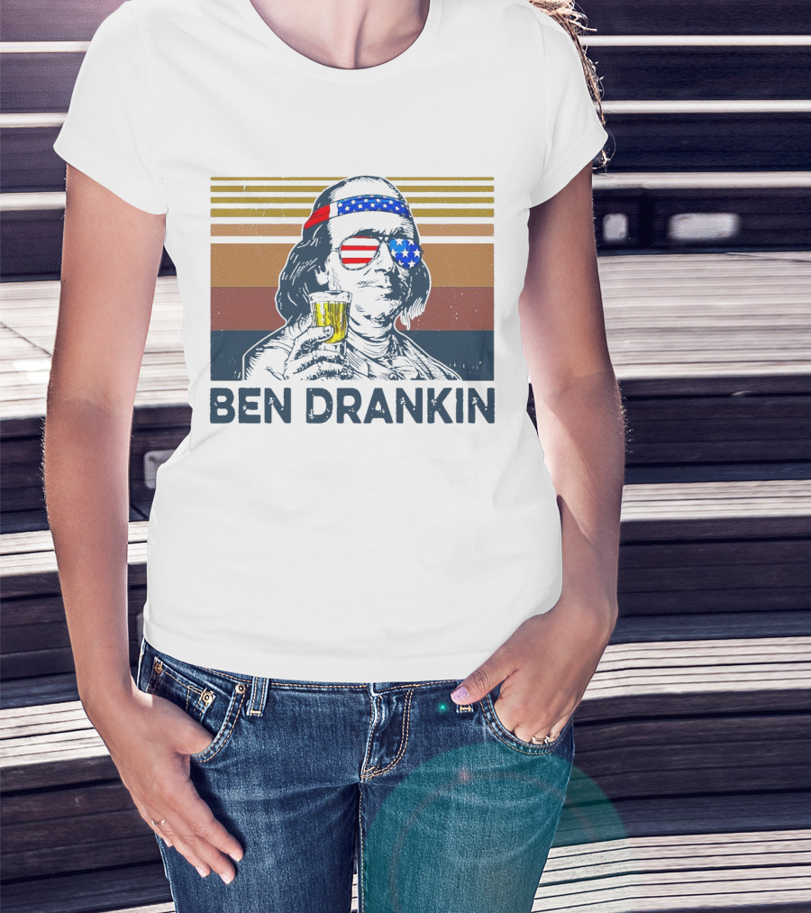 Ben Drankin Vintage Patriotic Sunglasses And Beer T-Shirt