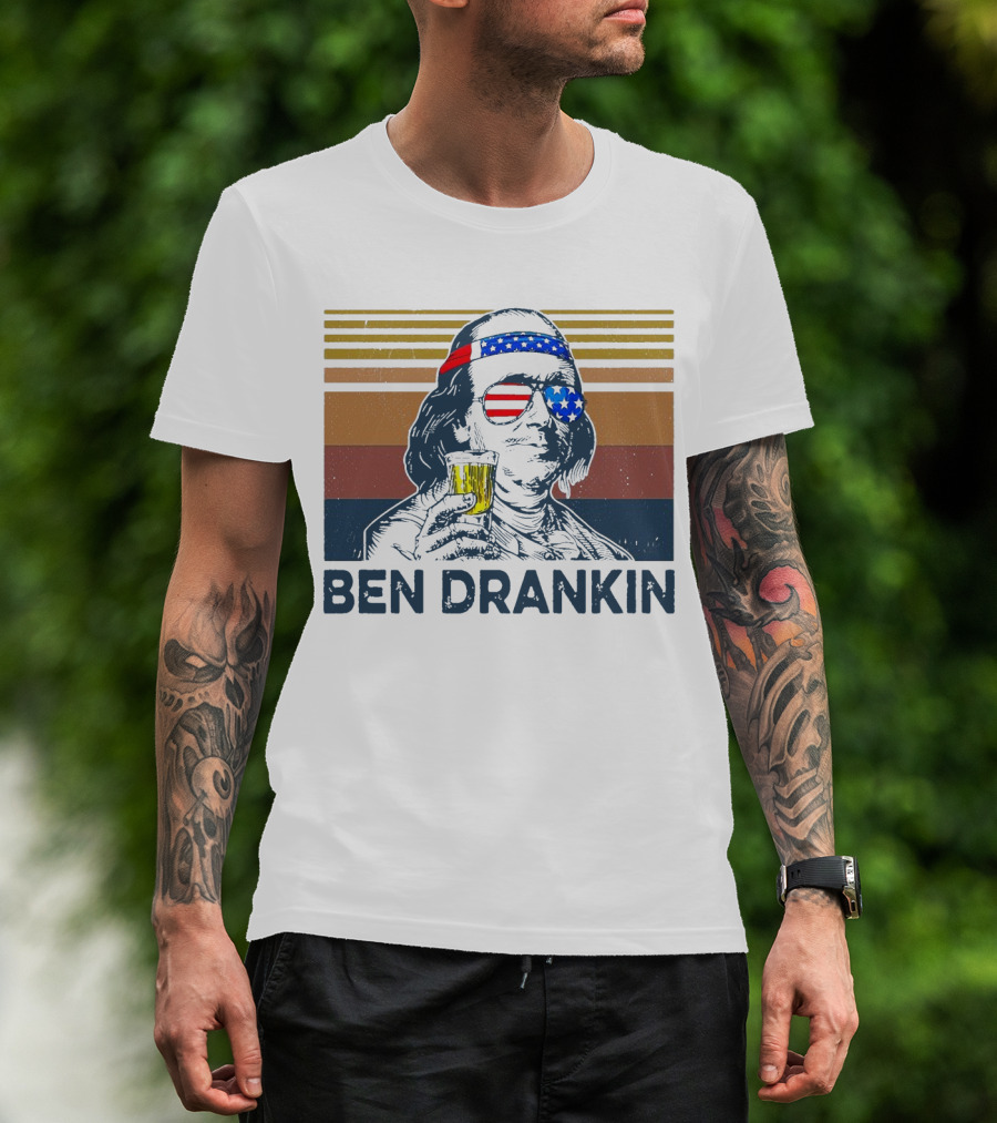 Ben Drankin Vintage Patriotic Sunglasses And Beer T-Shirt