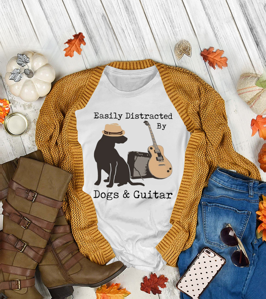 Easily Distracted By Dogs And Guitar Hat And Amplifier T-Shirt