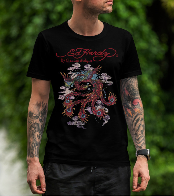Ed Hardy By Christian Audigier Bling Rhinestone Dragon T-Shirt