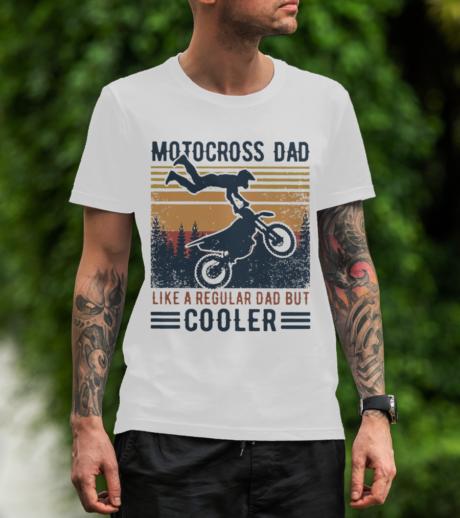 Motocross Dad Like A Regular Dad But Cooler Vintage Sunset Forest Scene T-Shirt