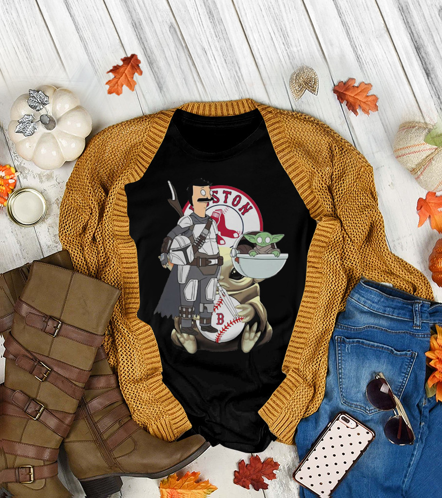 Bob's Burgers Mandalorian And Baby Yoda Boston Red Sox Crossover T-Shirt