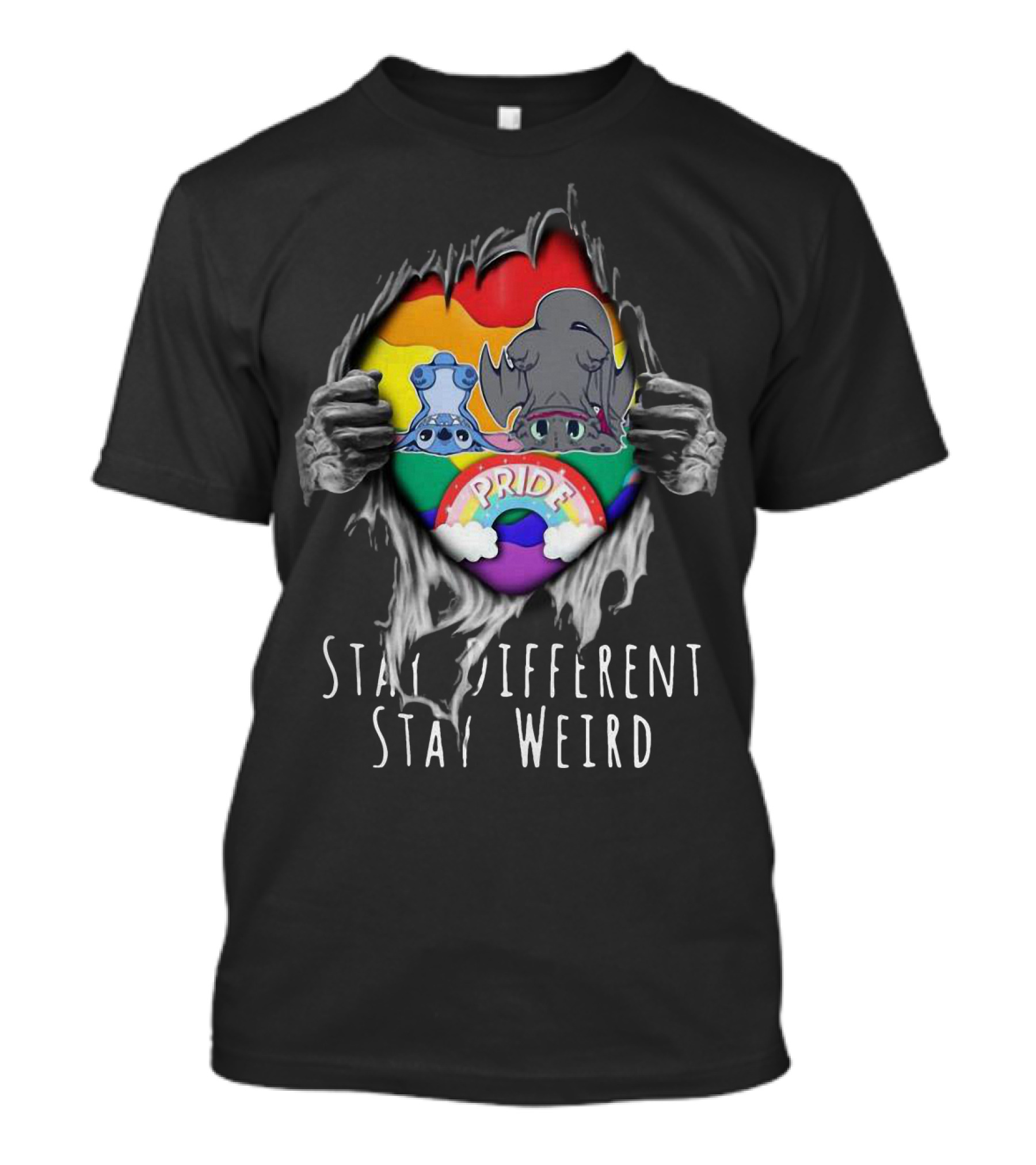 Stay Different Stay Weird Inside Me Stitch Night Fury Pride Heart T-Shirt