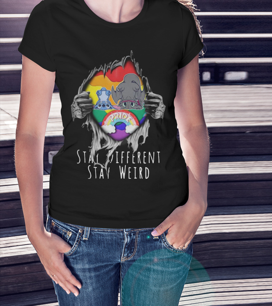 Stay Different Stay Weird Inside Me Stitch Night Fury Pride Heart T-Shirt