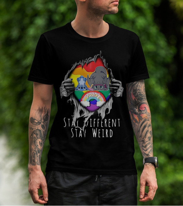Stay Different Stay Weird Inside Me Stitch Night Fury Pride Heart T-Shirt