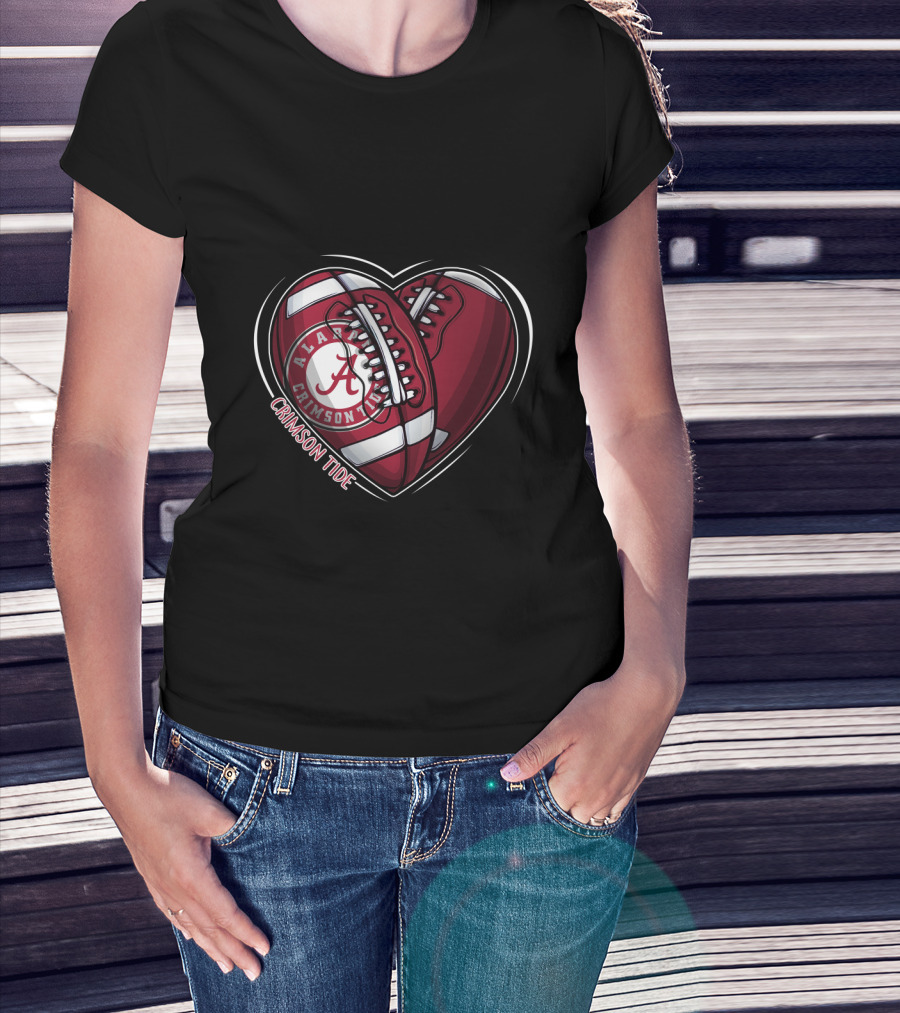 Ncaa Alabama Crimson Tide Heart Football Sneakers T-Shirt
