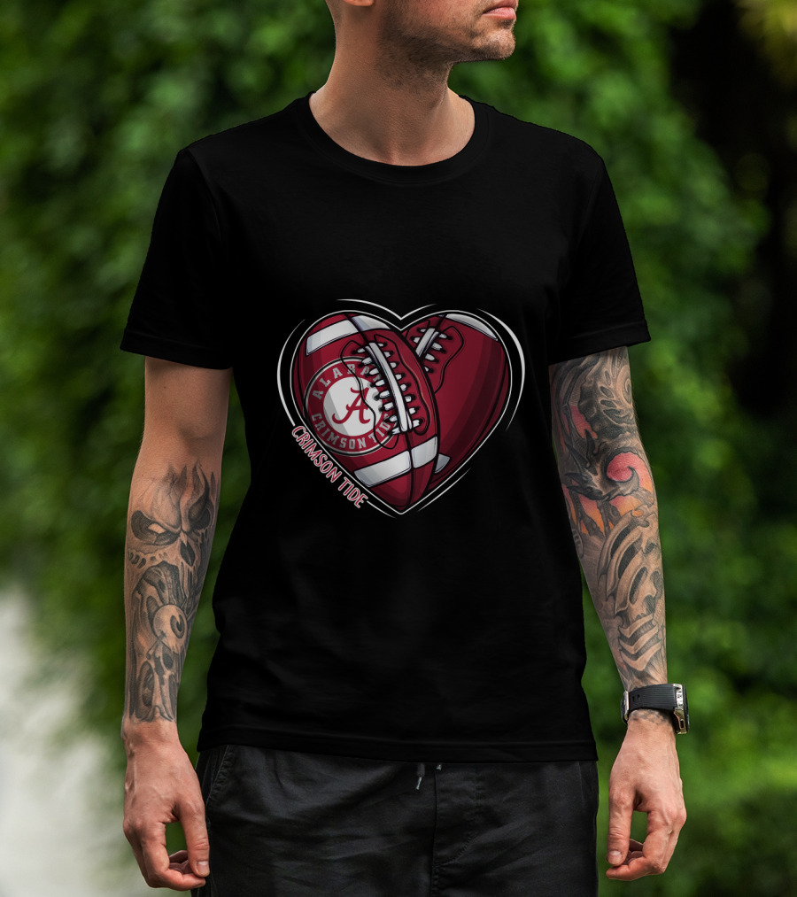 Ncaa Alabama Crimson Tide Heart Football Sneakers T-Shirt