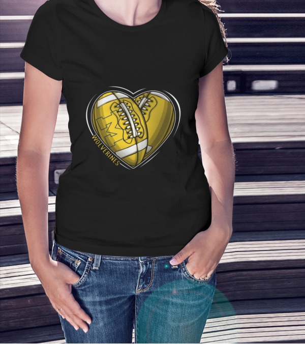 Michigan Wolverines Heart-Shaped Football T-Shirt