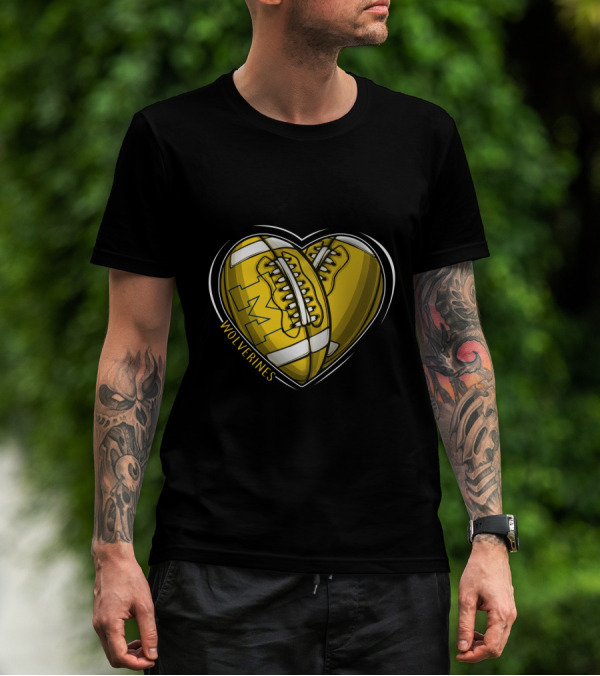 Michigan Wolverines Heart-Shaped Football T-Shirt
