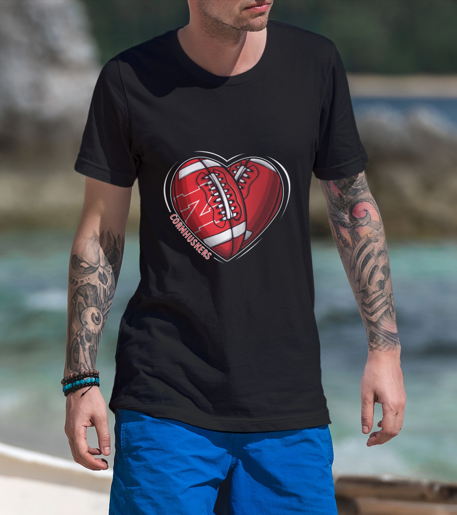 DH 90 NCAA Nebraska Cornhuskers Football Heart T-Shirt