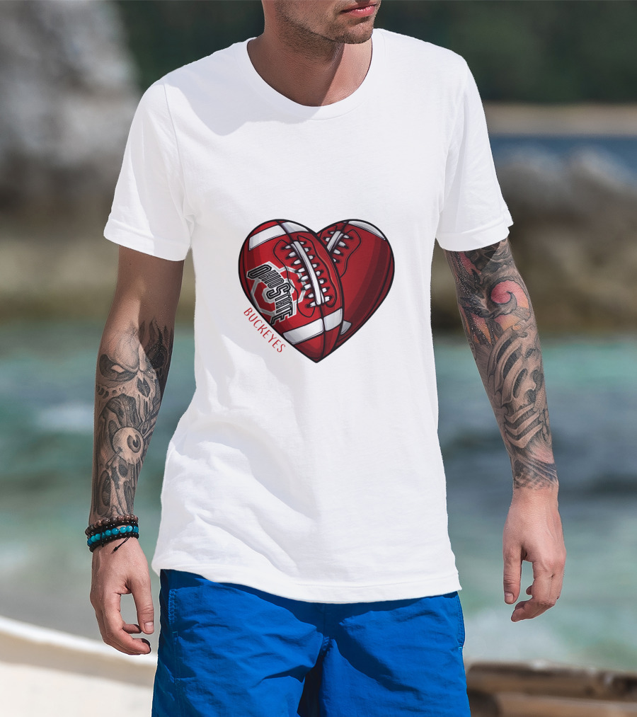 Ohio State Buckeyes Heart Football NCAA DH 90 T-Shirt