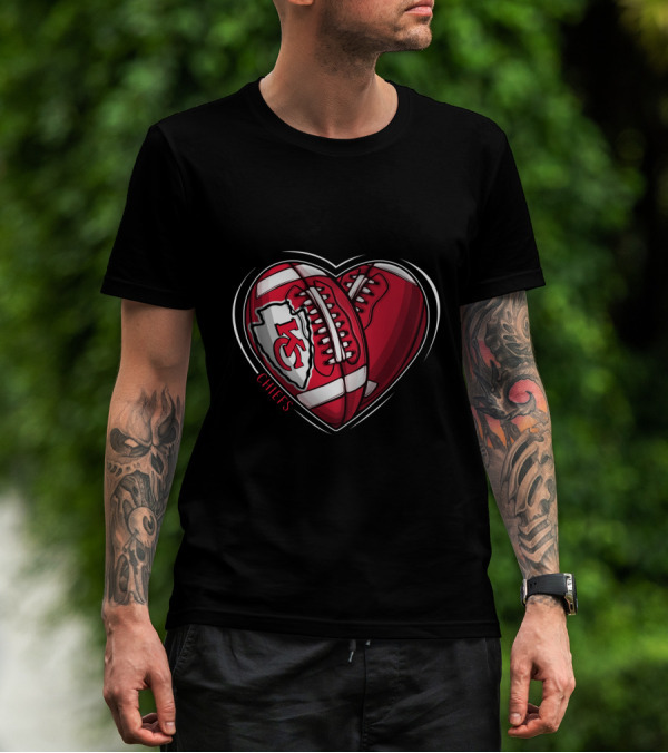 DH 90 NFL Heart-Shaped Kansas City Chiefs Football Chiefs T-Shirt