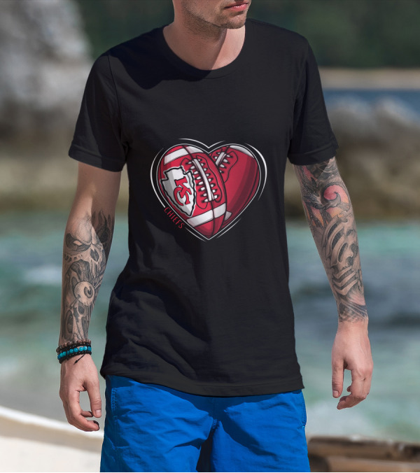 DH 90 NFL Heart-Shaped Kansas City Chiefs Football Chiefs T-Shirt