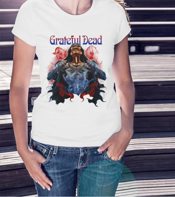 Grateful Dead Skeleton Artwork With Red And Blue T-Shirt