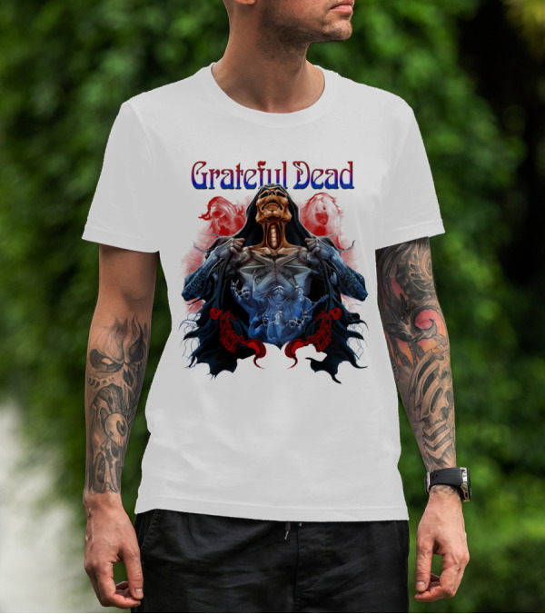 Grateful Dead Skeleton Artwork With Red And Blue T-Shirt