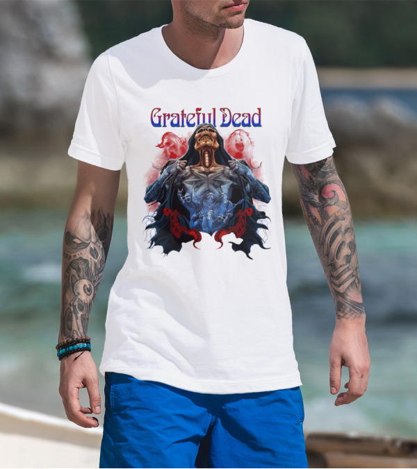 Grateful Dead Skeleton Artwork With Red And Blue T-Shirt
