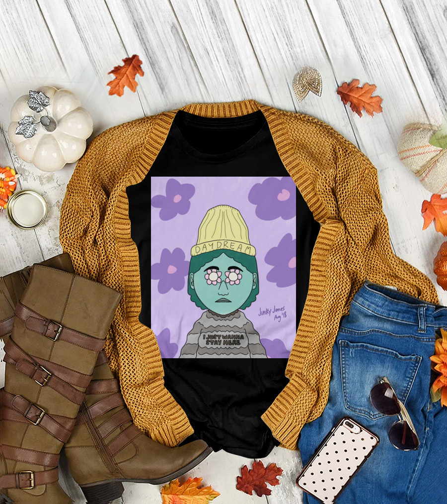 Daydream Beanie Pastel Flowers I Just Wanna Stay Here by Junky Jones Aug '18 T-Shirt
