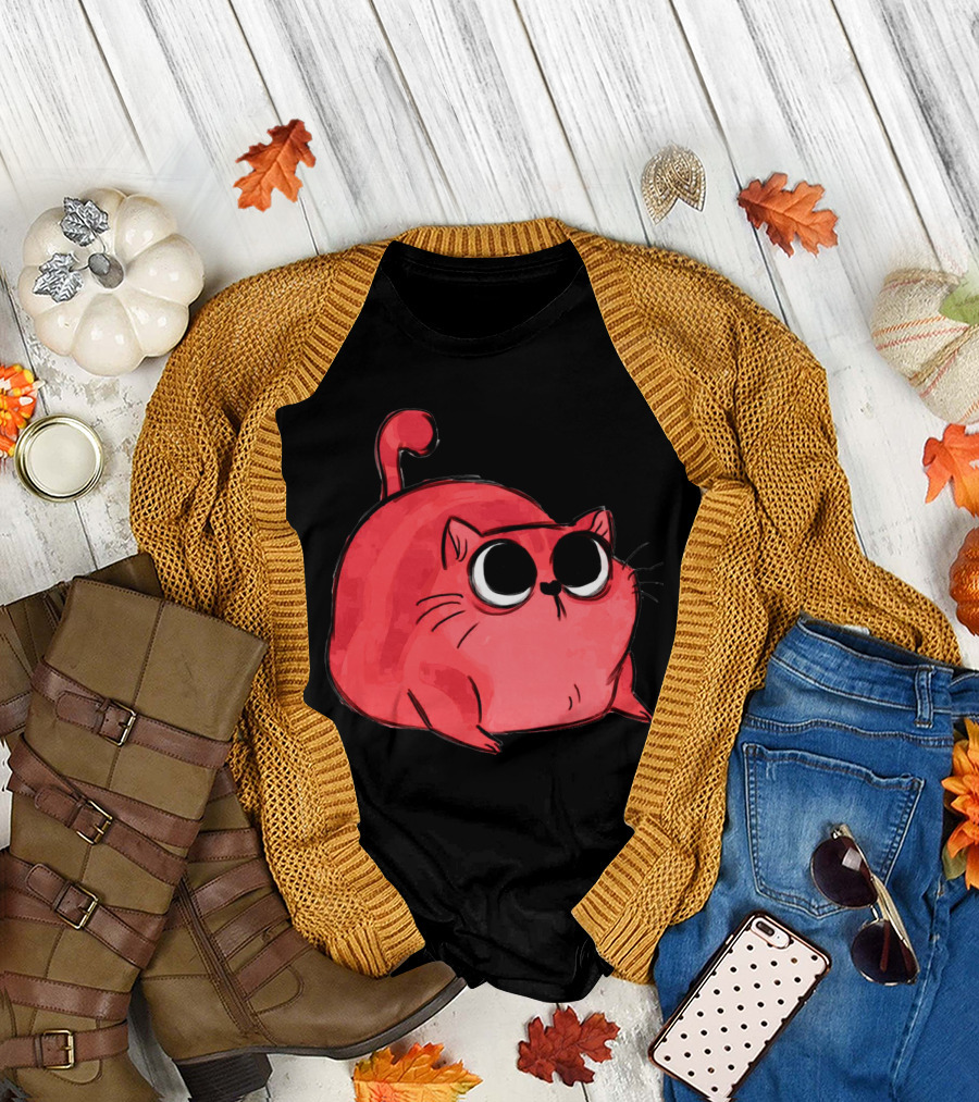 Cartoonish Red Cat Belo with Wide Eyes T-Shirt
